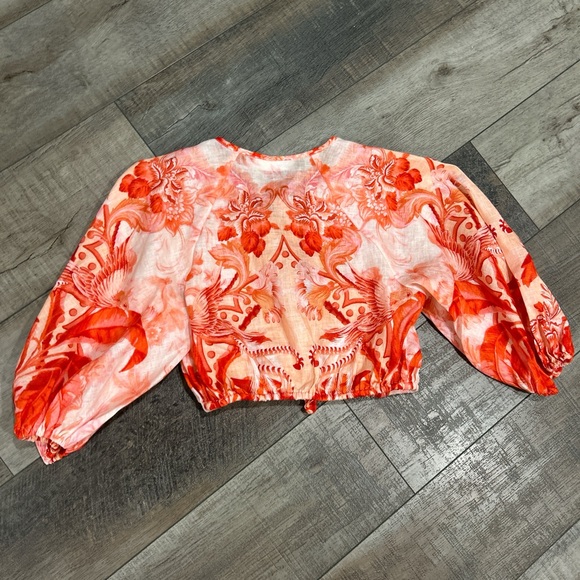 Zimmermann Lyre cropped shell embellished blouse in palm print - Picture 8 of 8